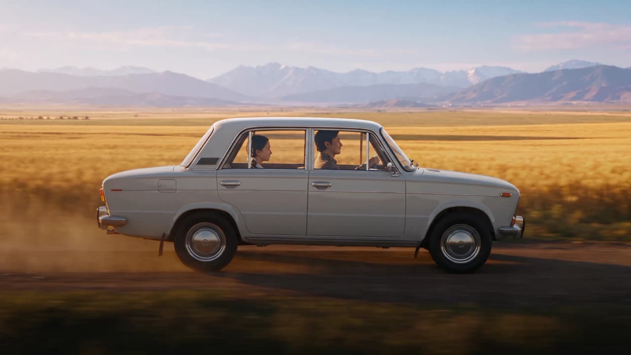 Ретро-автомобиль на фоне гор